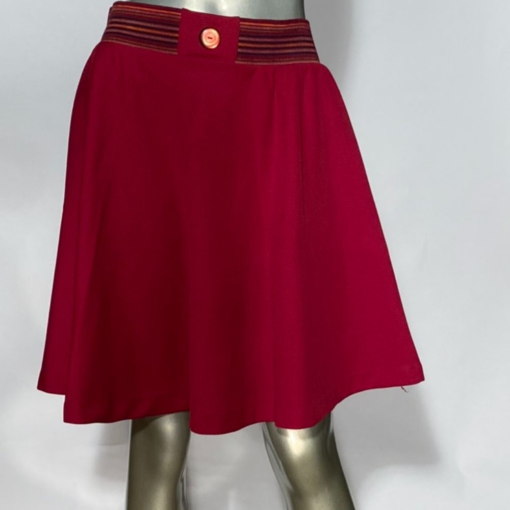 1970s Burgundy Red Lane Bryant Polyester Elastic Banded Skirt